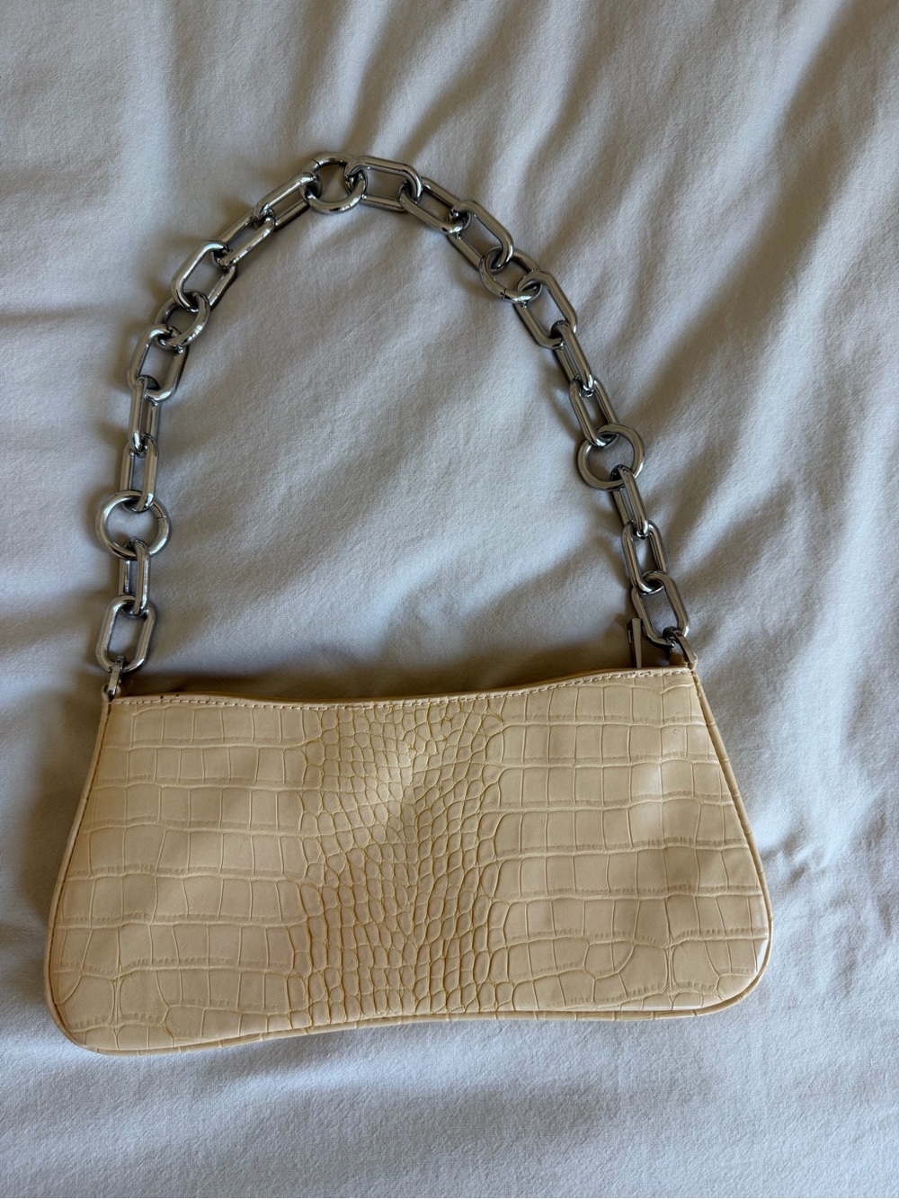 a new day Cream Croc-Embossed Shoulder Bag with Silver Chain Strap